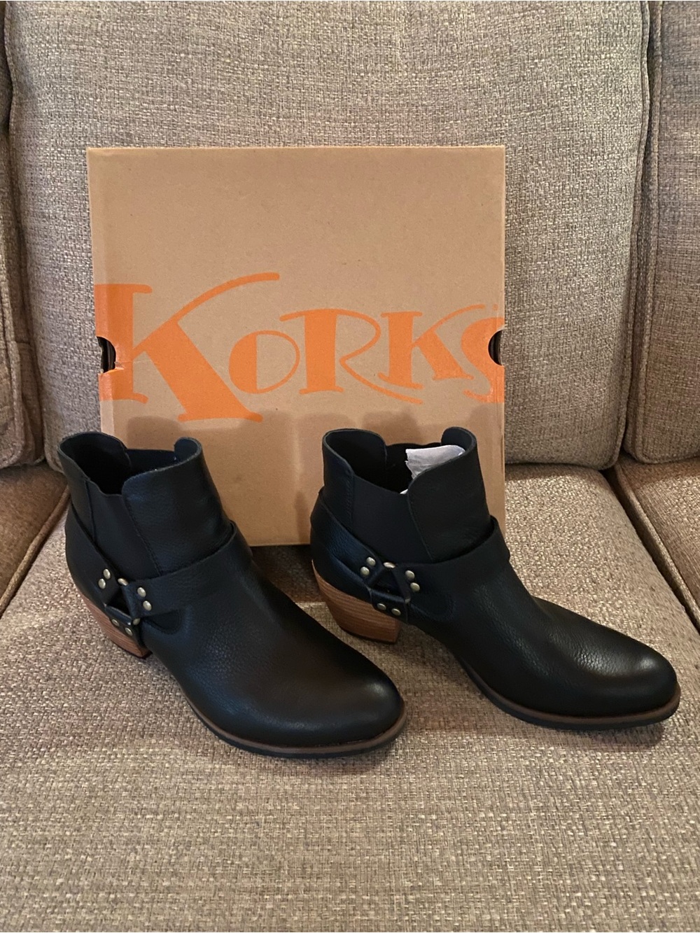 Kork-Ease Black Leather Studded Ankle Booties